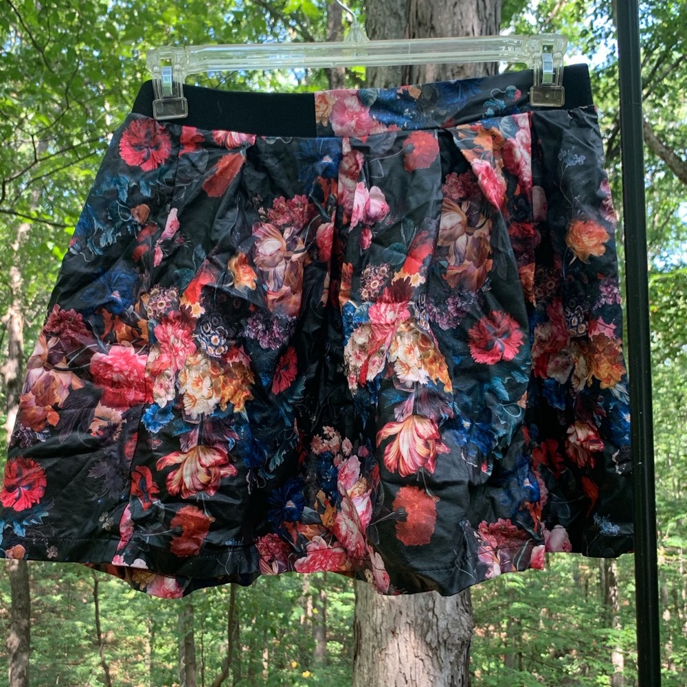 Beautiful floral faux leather skirt